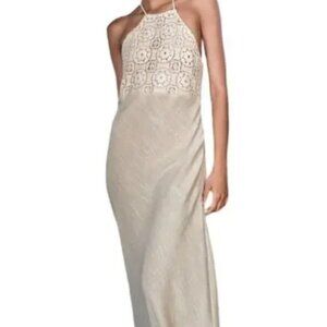 Zara Womens Halter Midi Dress Lace Crochet Beige Cotton New with Tag